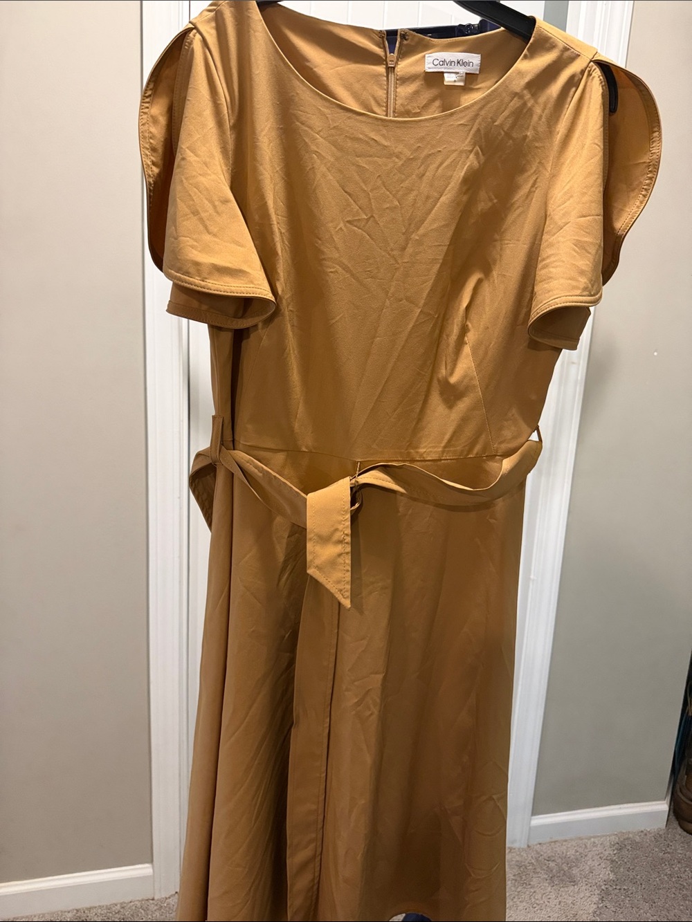 Calvin Klein light brown tie-waist maxi dress